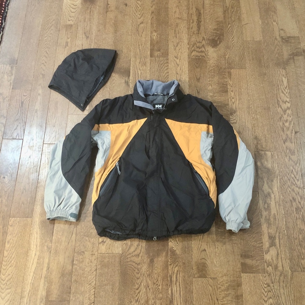 Helly Hansen Men's Black, Orange, and Grey Coat with Removable Hood